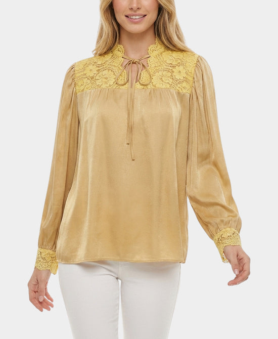 
Lace Trim Blouse in TAN/YELLOW view 1