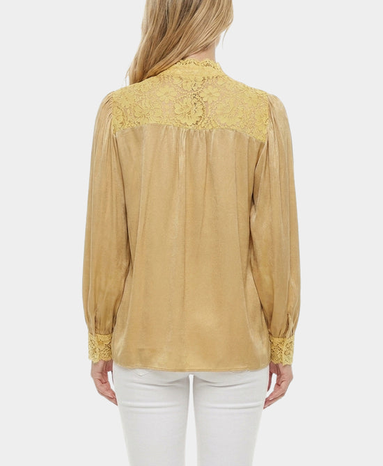 
Lace Trim Blouse in TAN/YELLOW view 2