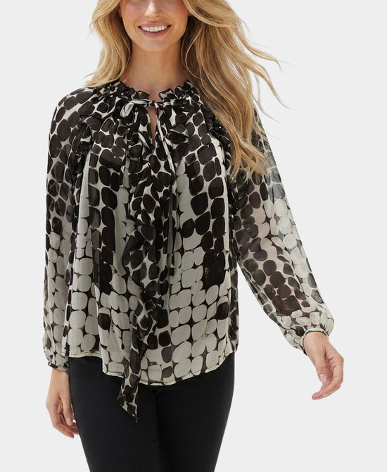 
Printed Blouse w/ Ruffle Detail in BROWN MULTI view 1