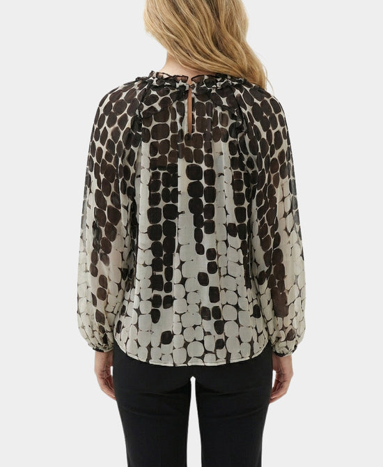 
Printed Blouse w/ Ruffle Detail in BROWN MULTI view 2