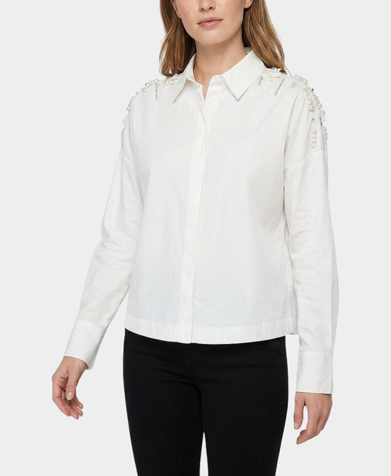 
Blouse w/ Rhinestones & Pearls in WHITE view 1