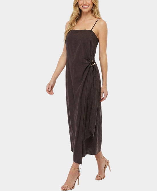 
Midi Dress w/ Gold Hardware Detail in BROWN view 1