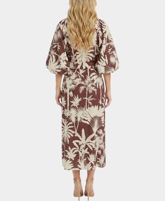 
Printed Linen Midi Dress in BEIGE/RED view 2