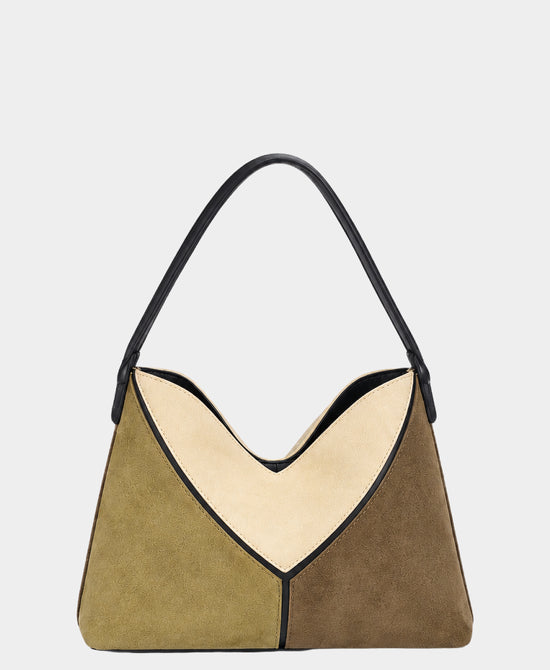 
Faux Suede Geometric Crossbody Bag in GREEN/BEIGE/BLACK view 1