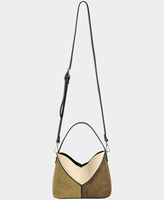 
Faux Suede Geometric Crossbody Bag in GREEN/BEIGE/BLACK view 2