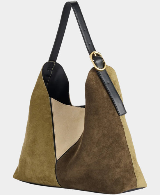 
Faux Suede Geometric Hobo Bag in GREEN/BEIGE/BLACK view 2
