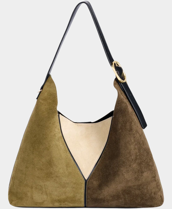 
Faux Suede Geometric Hobo Bag in GREEN/BEIGE/BLACK view 1