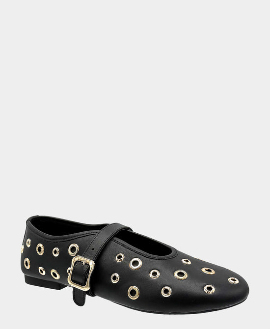 
Leather Grommet Mary Jane Flat in BLACK view 1