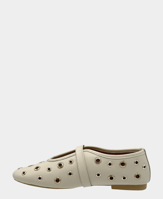 
Leather Grommet Mary Jane Flat in CREAM view 2