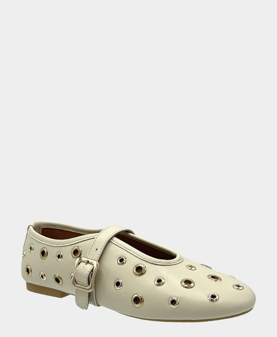
Leather Grommet Mary Jane Flat in CREAM view 1