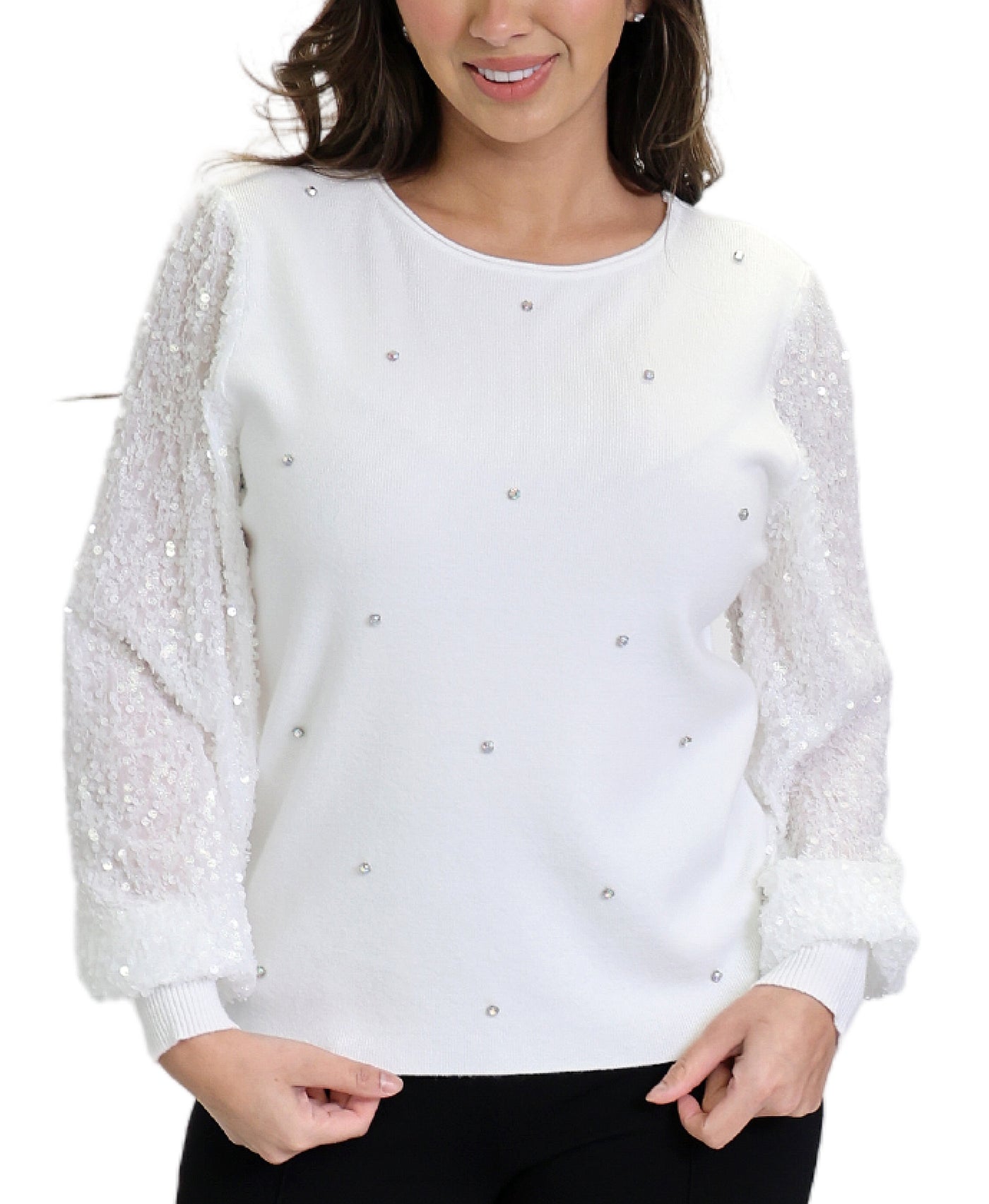 Sweater w/ Rhinestones & Sequin Sleeves image 1