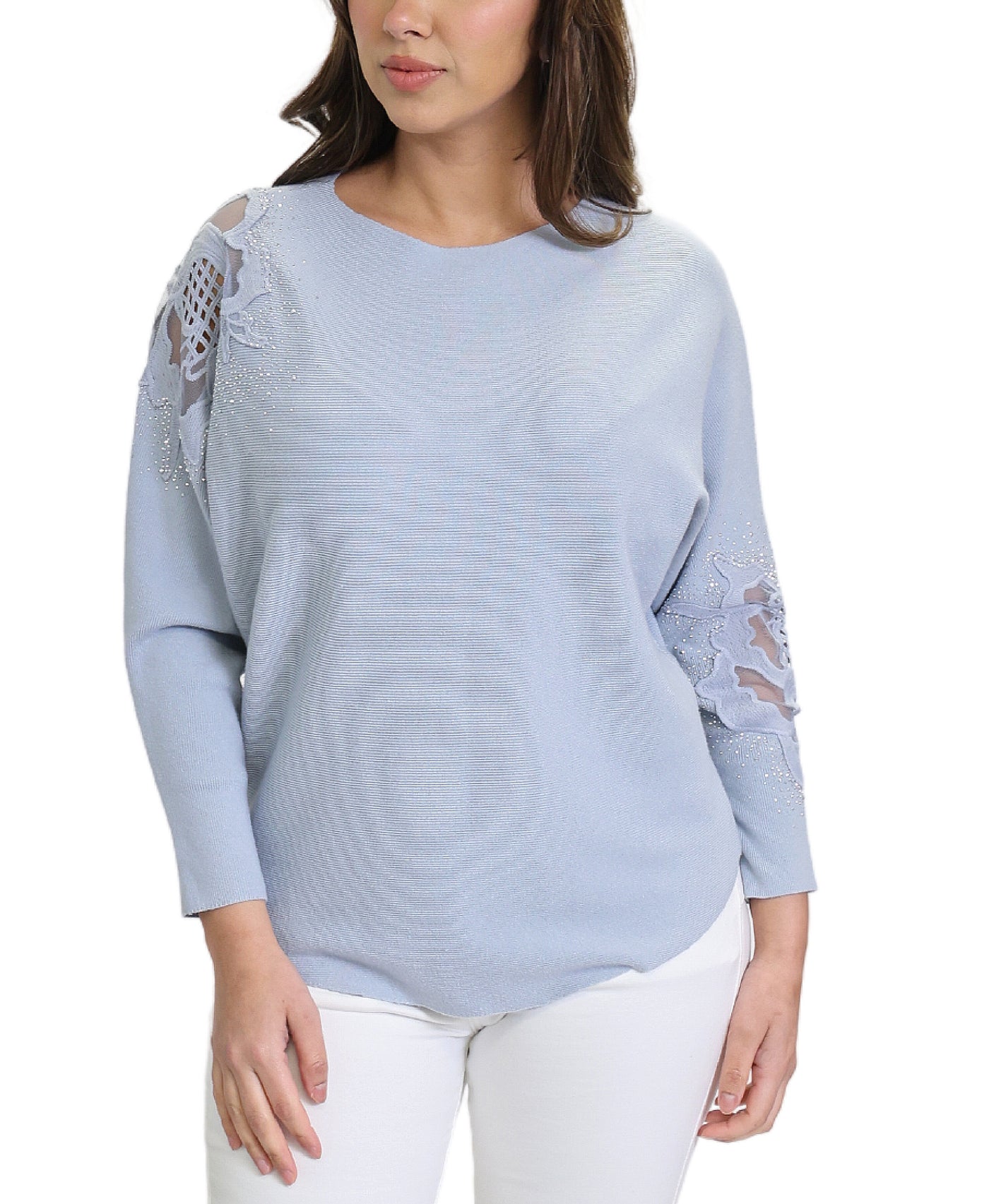 Sweater w/ Crochet Lace & Rhinestone Sleeves image 1