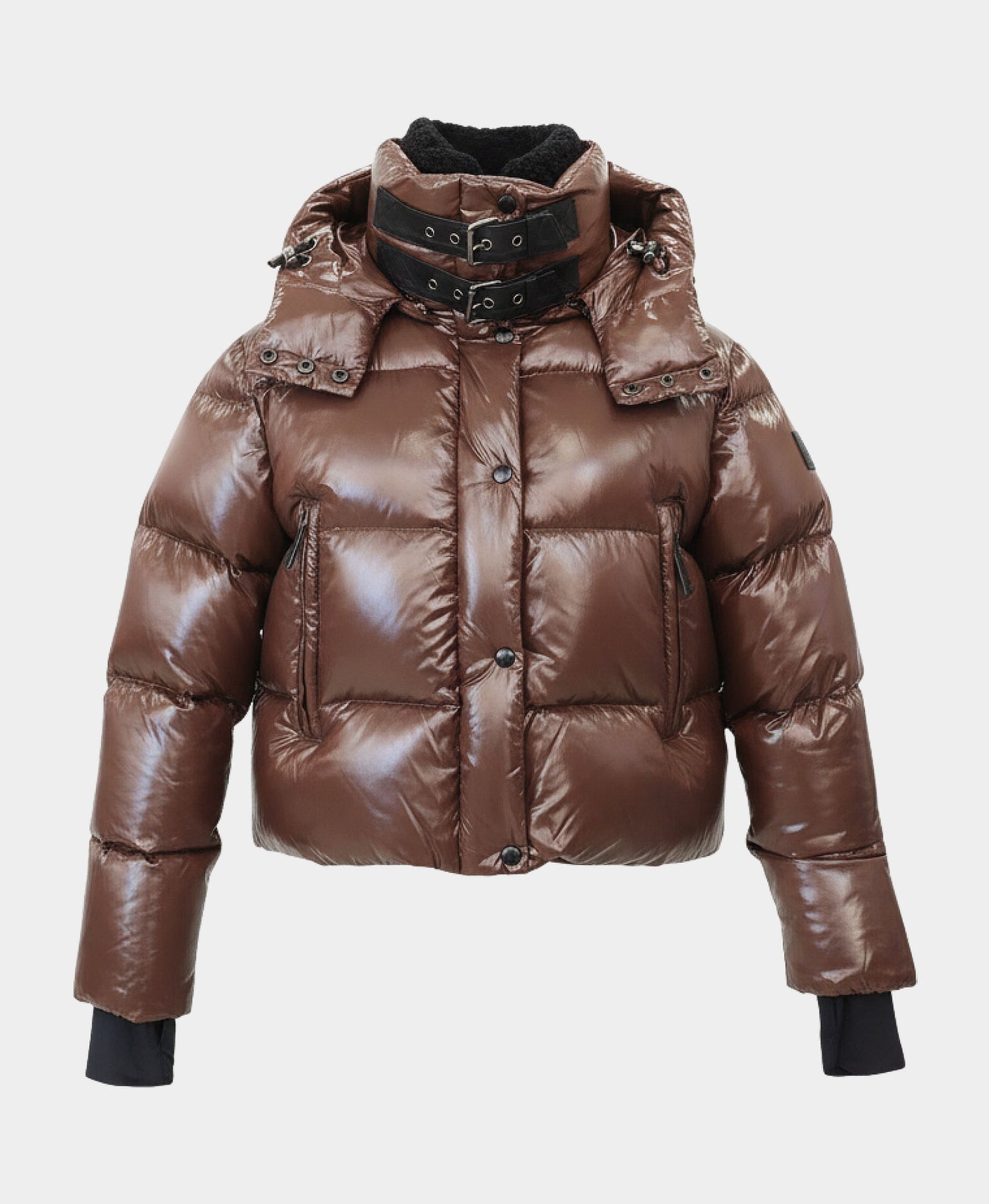 Shiny Puffer Down Cropped Jacket w/ Hood view 2