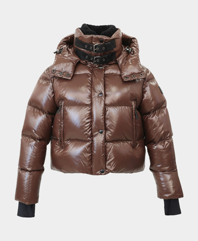 Shiny Puffer Down Cropped Jacket w/ Hood image 2