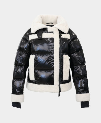 Shiny Puffer Down Jacket w/ Sherpa Trim image 2