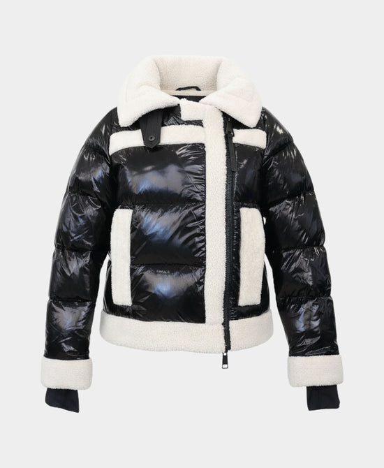 Shiny Puffer Down Jacket w/ Sherpa Trim view 