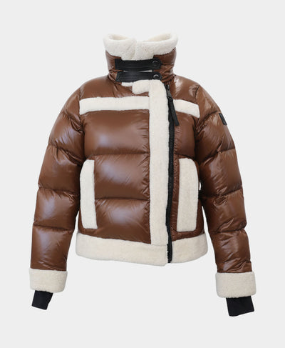 Shiny Puffer Down Jacket w/ Sherpa Trim image 2