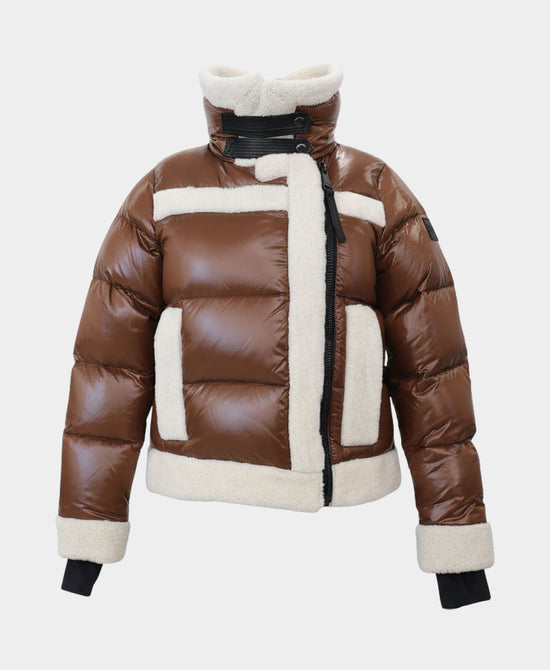 Shiny Puffer Down Jacket w/ Sherpa Trim view 