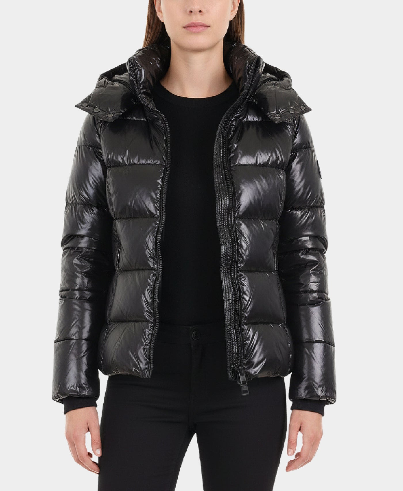 Shiny Puffer Down Jacket w/ Hood view 1