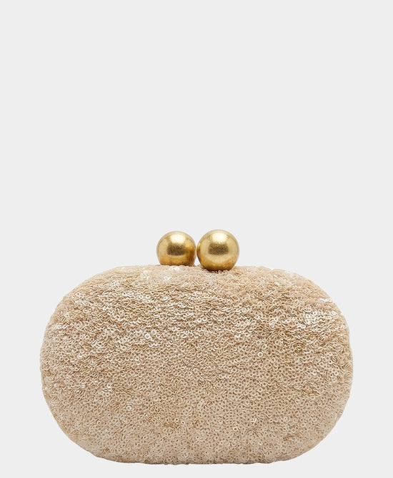 
Sequin Clutch Bag w/ Gold Beads in BEIGE view 1