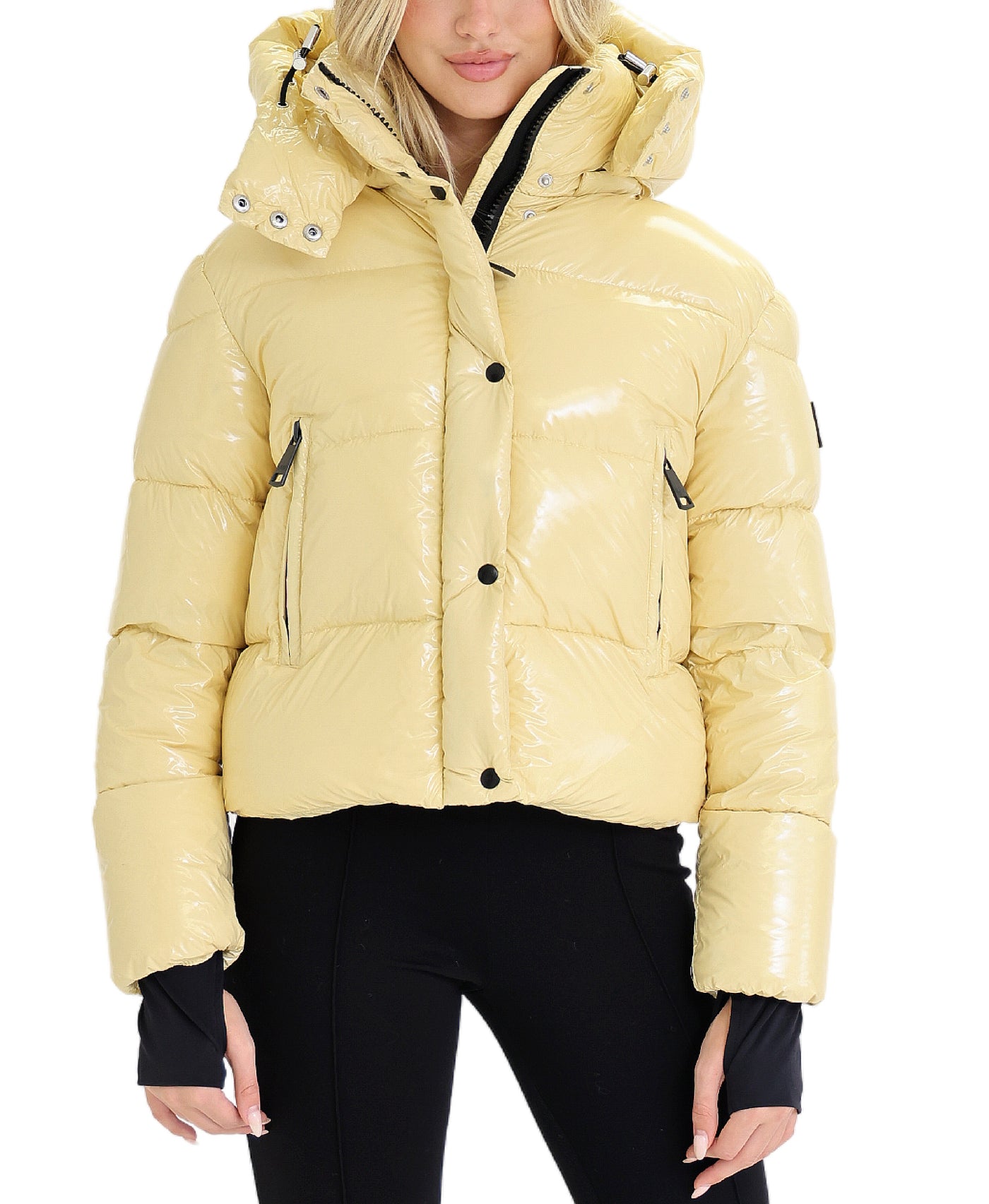 Shiny Puffer Down Crop Jacket view 1