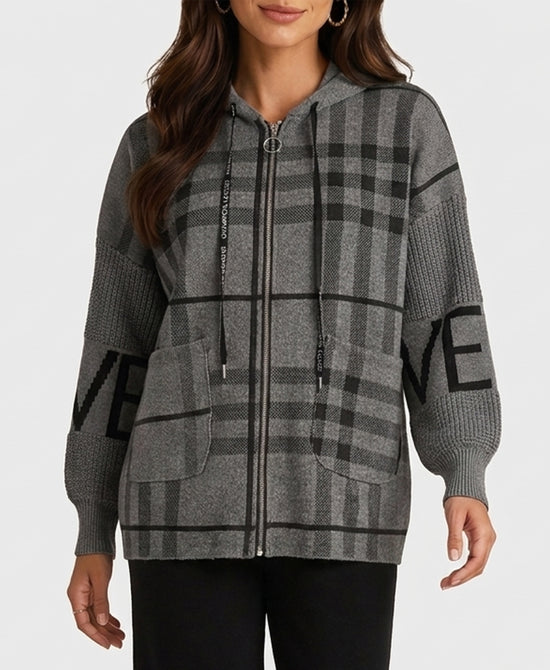 
Plaid "LOVE" Jacket w/ Hood in GREY/BLACK view 1