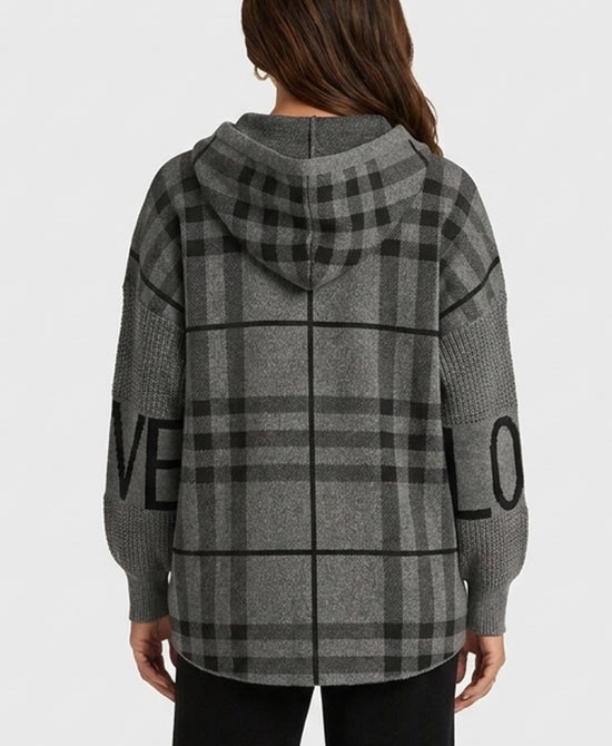 
Plaid "LOVE" Jacket w/ Hood in GREY/BLACK view 2