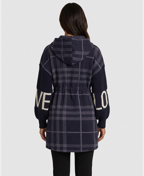 
Plaid "LOVE" Hi-Lo Drawstring Jacket w/ Hood in NAVY view 2