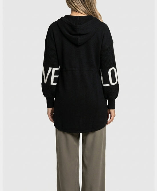 
"LOVE" Hi-Lo Drawstring Jacket w/ Hood in BLACK view 2
