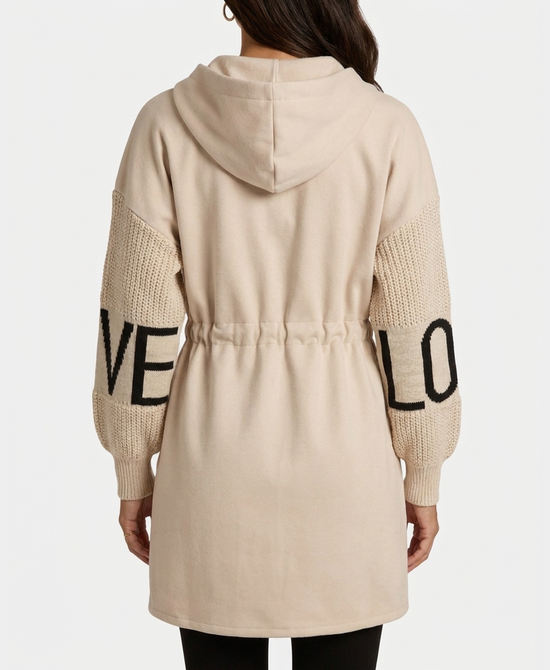 
"LOVE" Hi-Lo Drawstring Jacket w/ Hood in BEIGE view 2