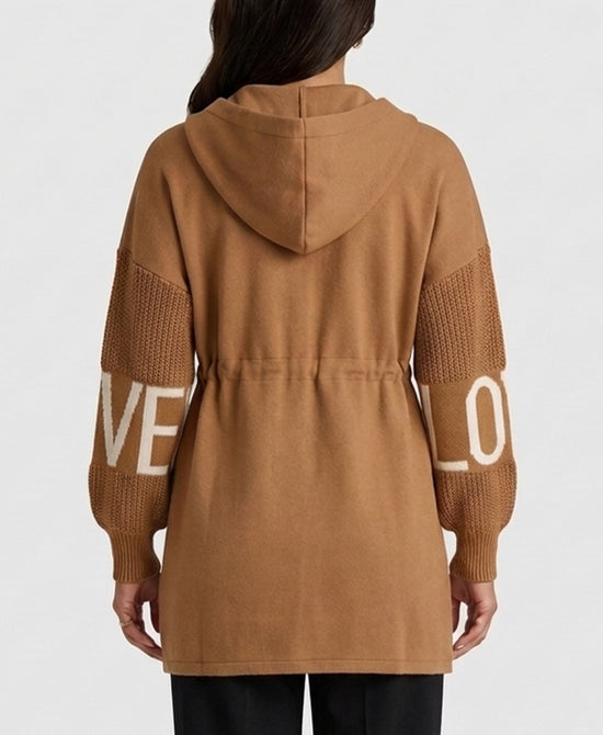 
"LOVE" Hi-Lo Drawstring Jacket w/ Hood in CAMEL view 2