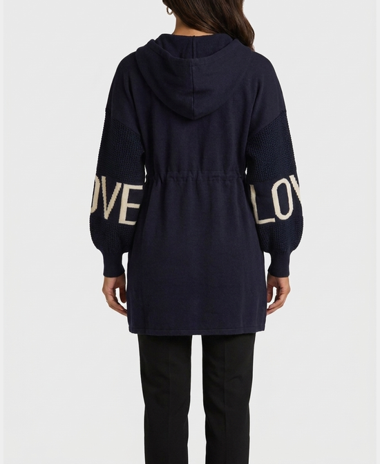 
"LOVE" Hi-Lo Drawstring Jacket w/ Hood in NAVY view 2