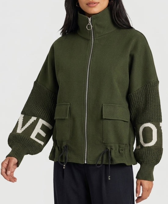 
"LOVE" Jacket in OLIVE view 1