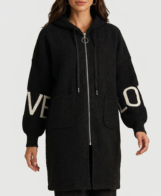 
Teddy "LOVE" Coat w/ Hood in BLACK view 1
