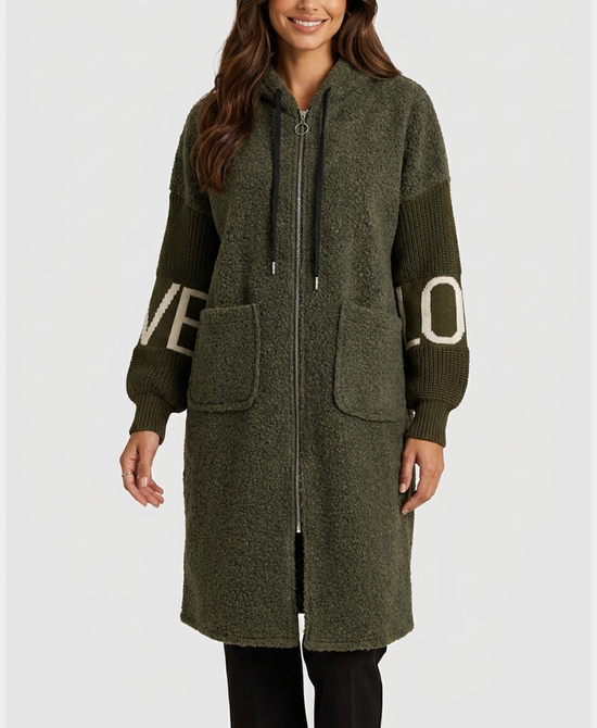 
Teddy "LOVE" Coat w/ Hood in OLIVE view 1