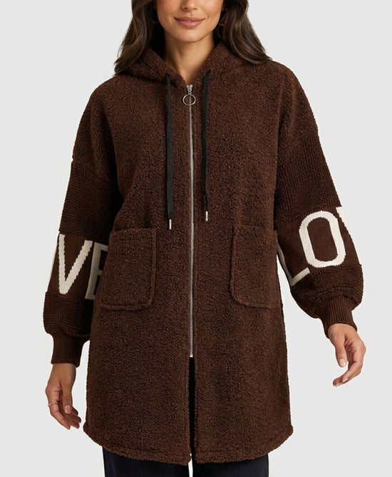 
Teddy "LOVE" Coat w/ Hood in BROWN view 1