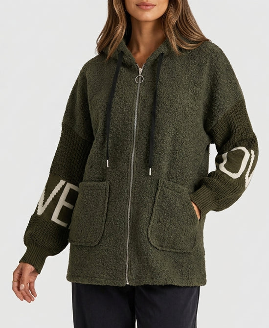 
Teddy "LOVE" Jacket w/ Hood in OLIVE view 1