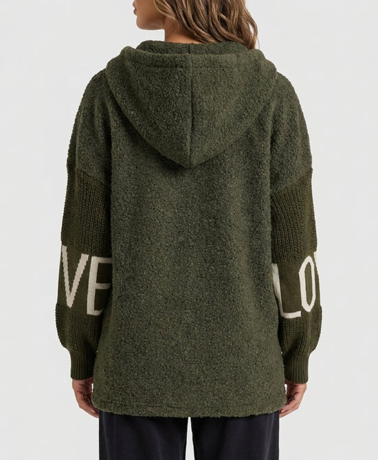 
Teddy "LOVE" Jacket w/ Hood in OLIVE view 2