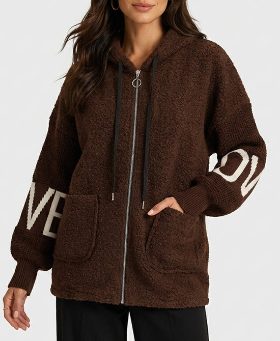 
Teddy "LOVE" Jacket w/ Hood in BROWN view 1