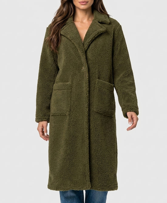 
Long Teddy Jacket in OLIVE view 1