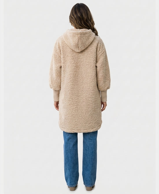 
Sherpa Jacket w/ Knit Ribbed Sleeves & Hood in BEIGE view 2
