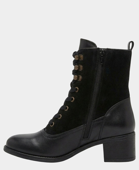 
Leather & Suede Lace Up Bootie in BLACK view 2