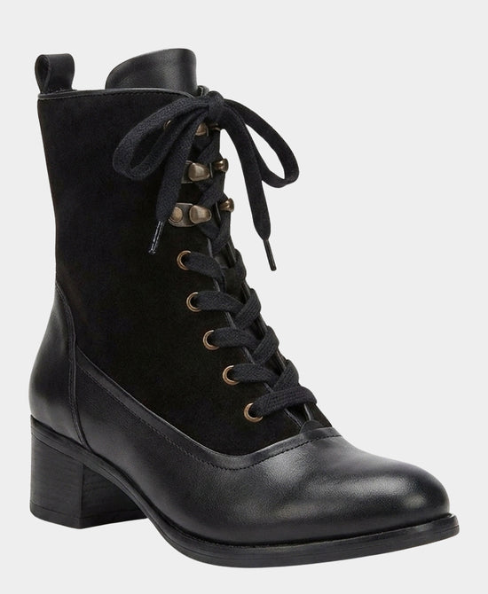 
Leather & Suede Lace Up Bootie in BLACK view 1
