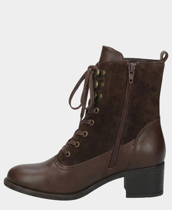 
Leather & Suede Lace Up Bootie in BROWN view 2