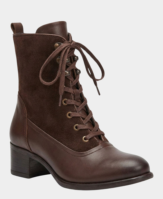 
Leather & Suede Lace Up Bootie in BROWN view 1