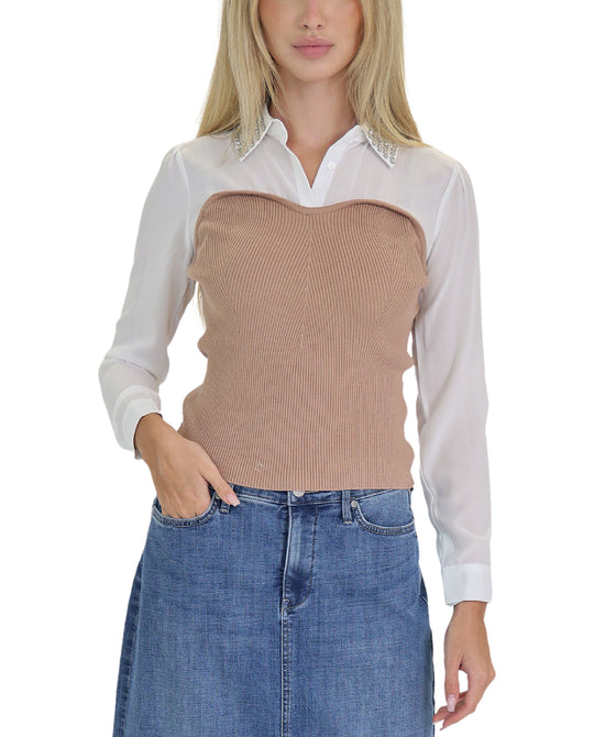 Mixed Media Top w/ Jewel Collar view 