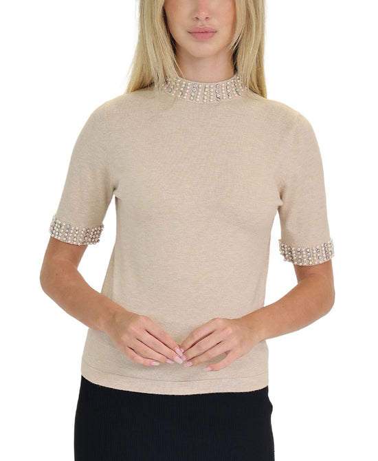 Knit Top w/ Jewels & Pearls view 