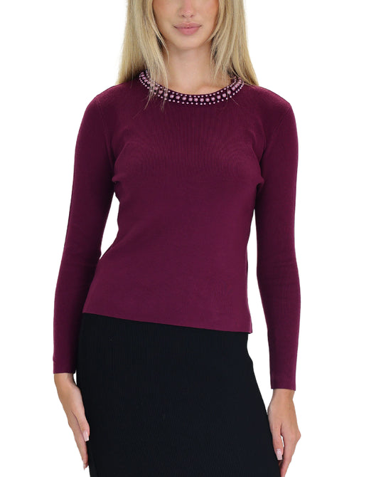 Knit Sweater w/ Beaded Collar view 