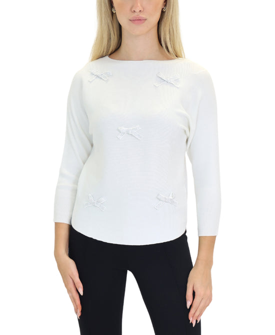 Knit Top w/ Crystal Bows view 