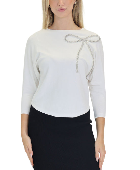 Knit Top w/ Rhinestone Bow view 
